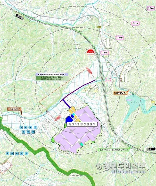 경주 내남면 명계3일반산업단지 진입도로 위치도. 사진=경북도 제공