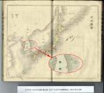 오카무라 마쓰타로가 일본 문부성 출판허가를 받아 1887년 편찬한 지리 교과서인 `신찬지지(新撰地誌)’에 수록된 `일본총도’. 울릉도와 독도가 조선의 영토를 의미하는 가로줄 표기 내에 포함돼 있다. 붉은 원안 중 사각형으로 표시되어 있는 섬이 독도. /독도기념관 제공