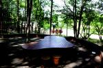 메타세콰이어 숲에 설치된 피크닉 테이블과 정자.