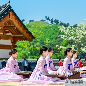 대가야축제 당시 가야금 연주장면. 멀리 지산동고분군이 보인다. 사진=고령군 제공