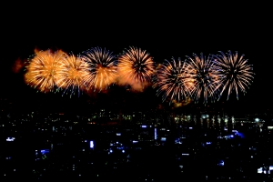 27일 경북 포항시 남구 형산강 체육공원에서 '2023포항국제불빛축제' 메인 행사인 국제불꽃쇼가 펼쳐지고  있다. 뉴스1