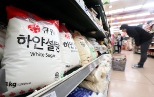 설탕, 콜라 등 소비자가 자주 구매하는 가공식품 가격이 1년 만에 최대 10% 가량 오른 것으로 조사됐다. 18일 한국소비자원이 발표한 ‘1월 다소비가격동향’에 따르면 전년 같은 기간에 비해 설탕은 11.0% 올랐고 된장과 콜라값도 각각 9.8%, 9.7%씩 상승했다. 사진은 이날 한 대형마트의 설탕 판매대 모습. 뉴스1